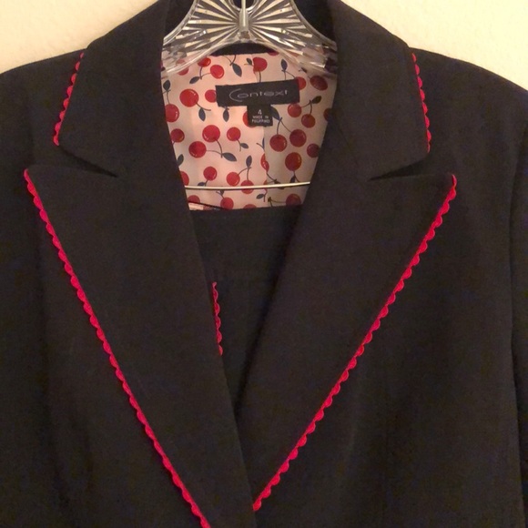 Context Black with Red Detail Three Button Cherry Lining Suit - Size 4 - Picture 2 of 3